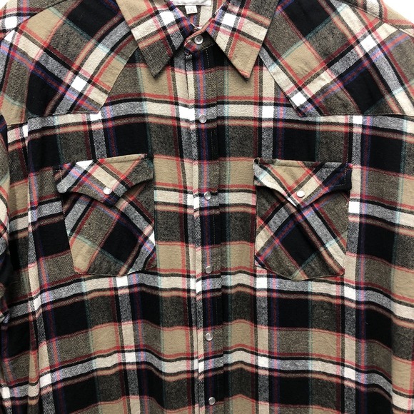 Ely Cattleman XXL Tan Red Plaid Pearl Snap Flannel Western Long Sleeve Shirt - Picture 3 of 6